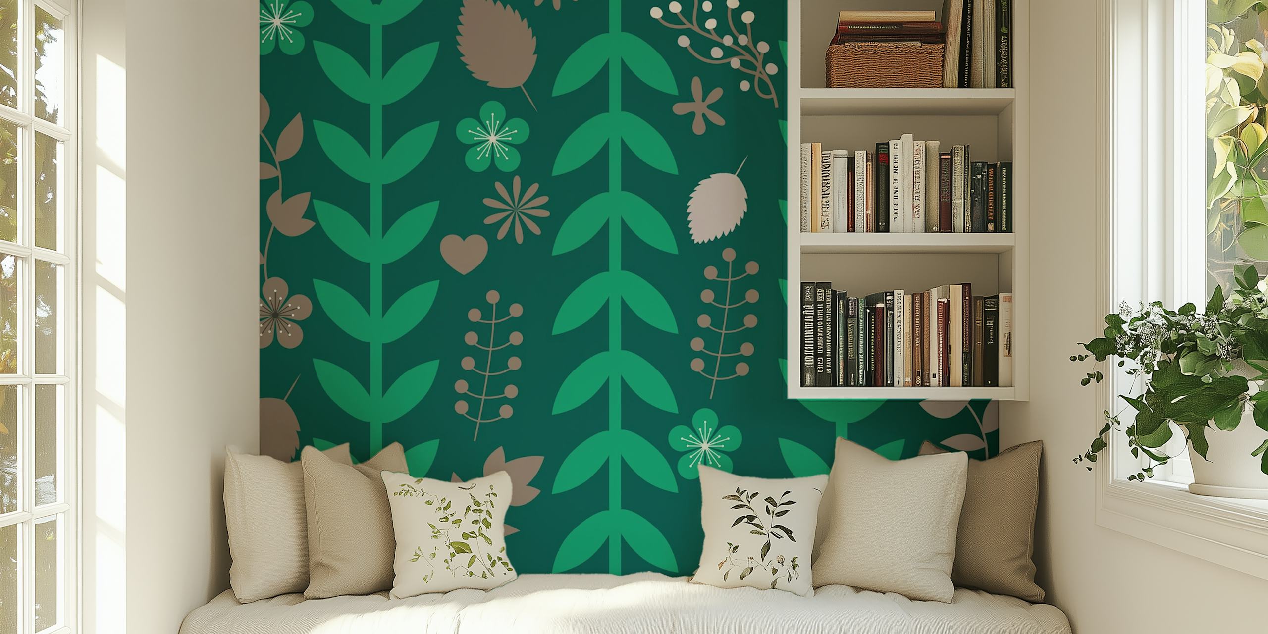 Dark green forest garden jungle tapetti huoneessa