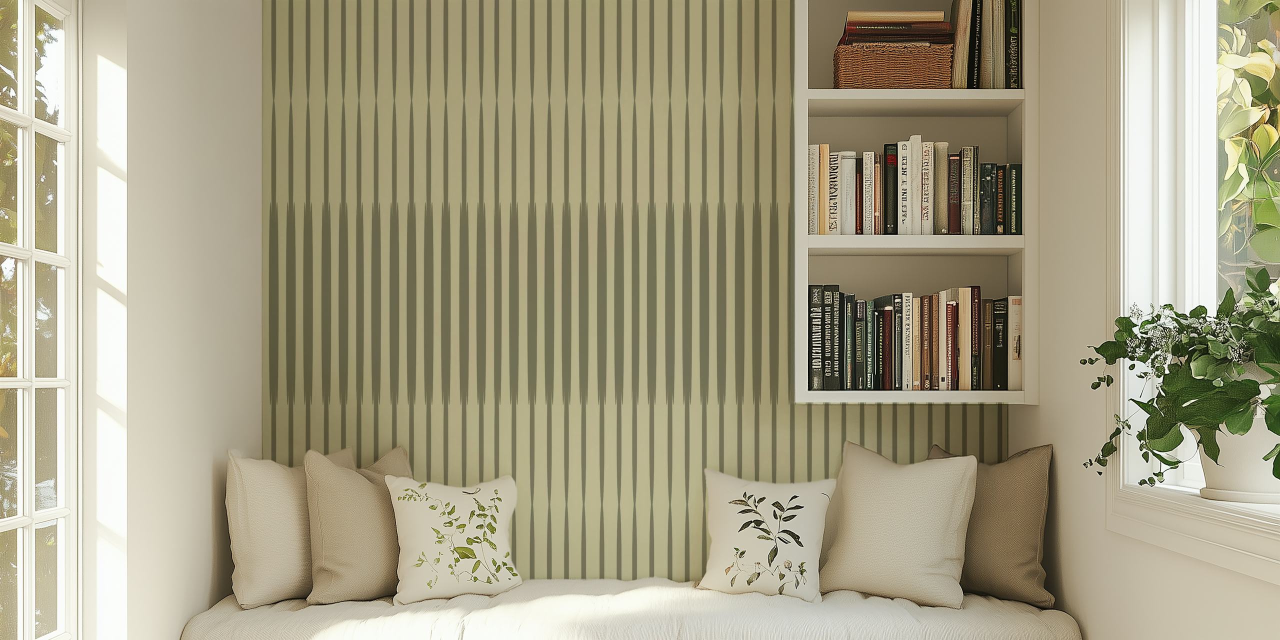 Striped green and beige pattern minimalist wallpaper