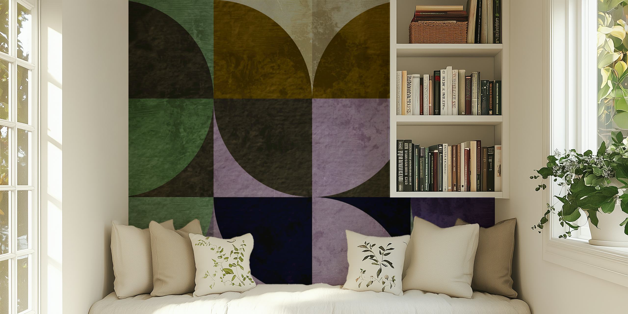 Geometric watercolor wallpaper in a room