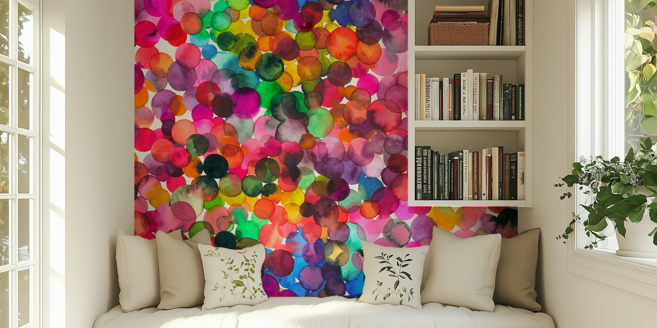 Overlapped Watercolor Dots wallpaper in room