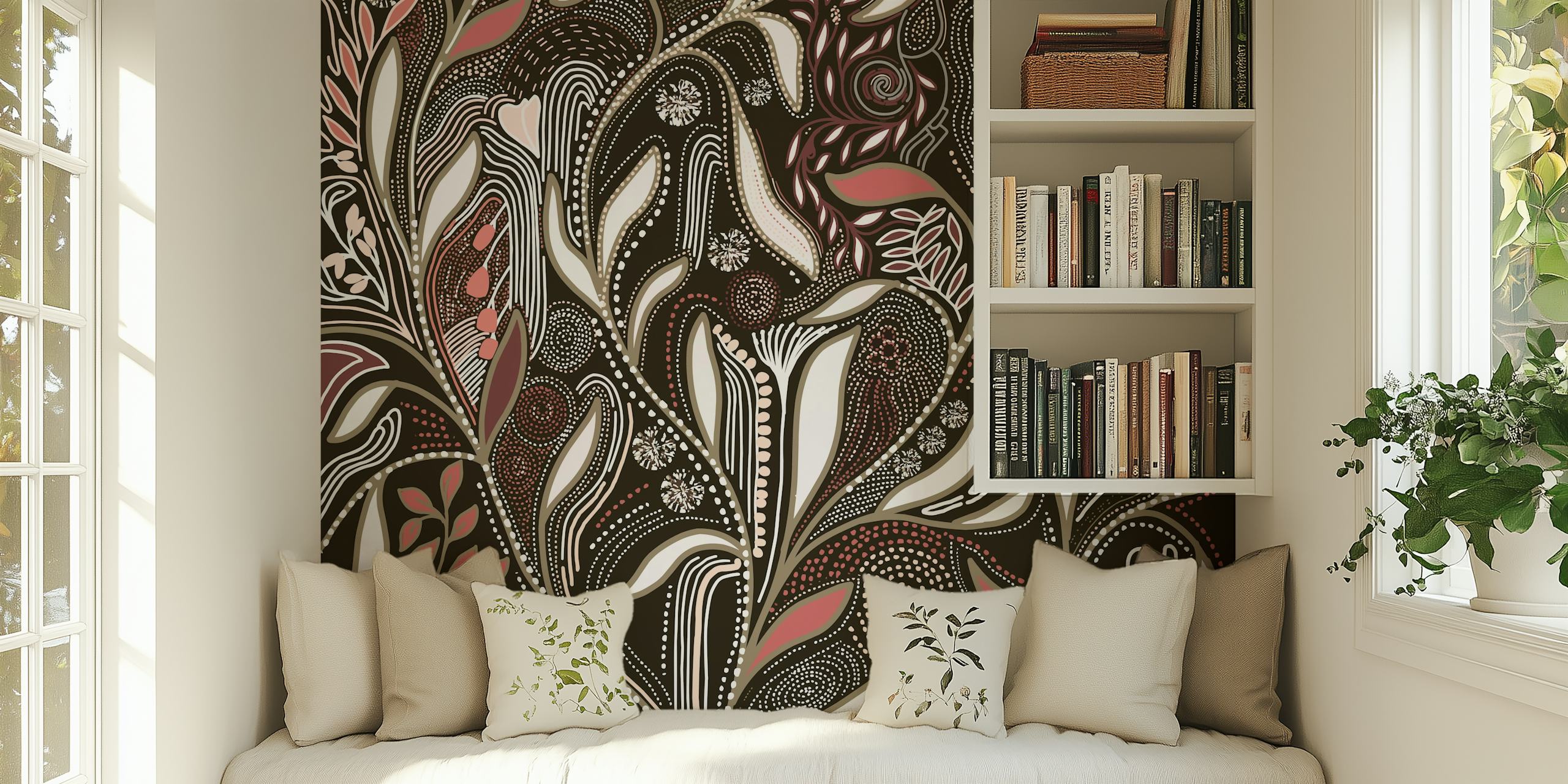 Abstract Mirage Lure wall mural with intricate designs in earth tones