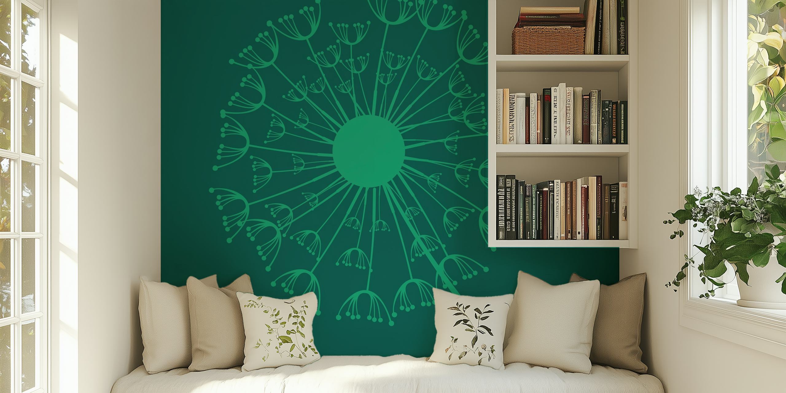 Ταπετσαρία Dark green dandelion jumbo flower στο δωμάτιο