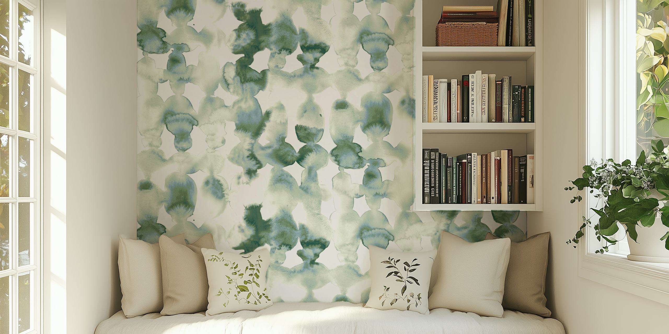 Dye Ovals Forest Green Neutral wallpaper in a room