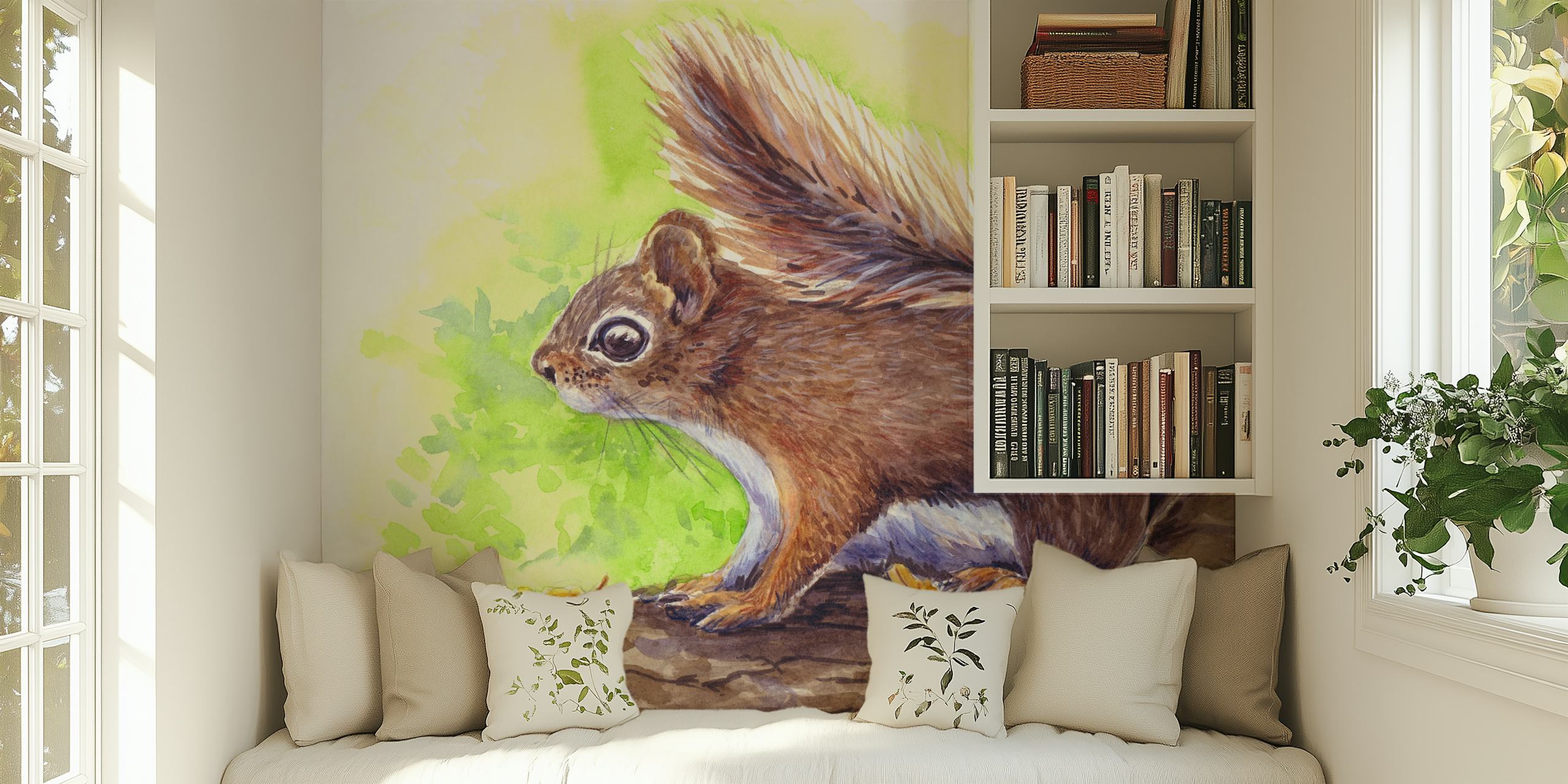 Squirrel wallpaper in a lively room