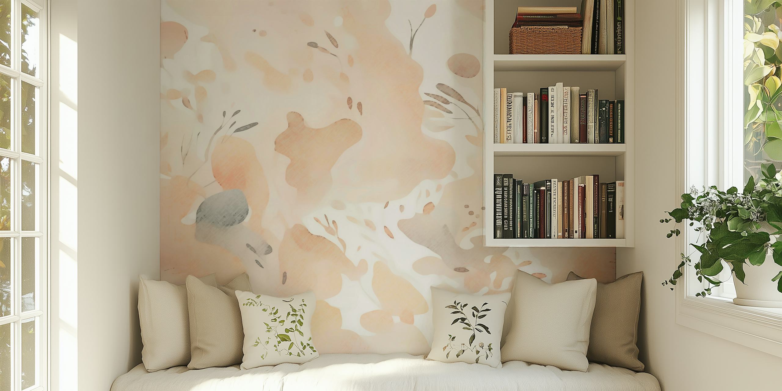 Papier peint mural Soft Peach Wildflower Meadow avec un motif floral subtil