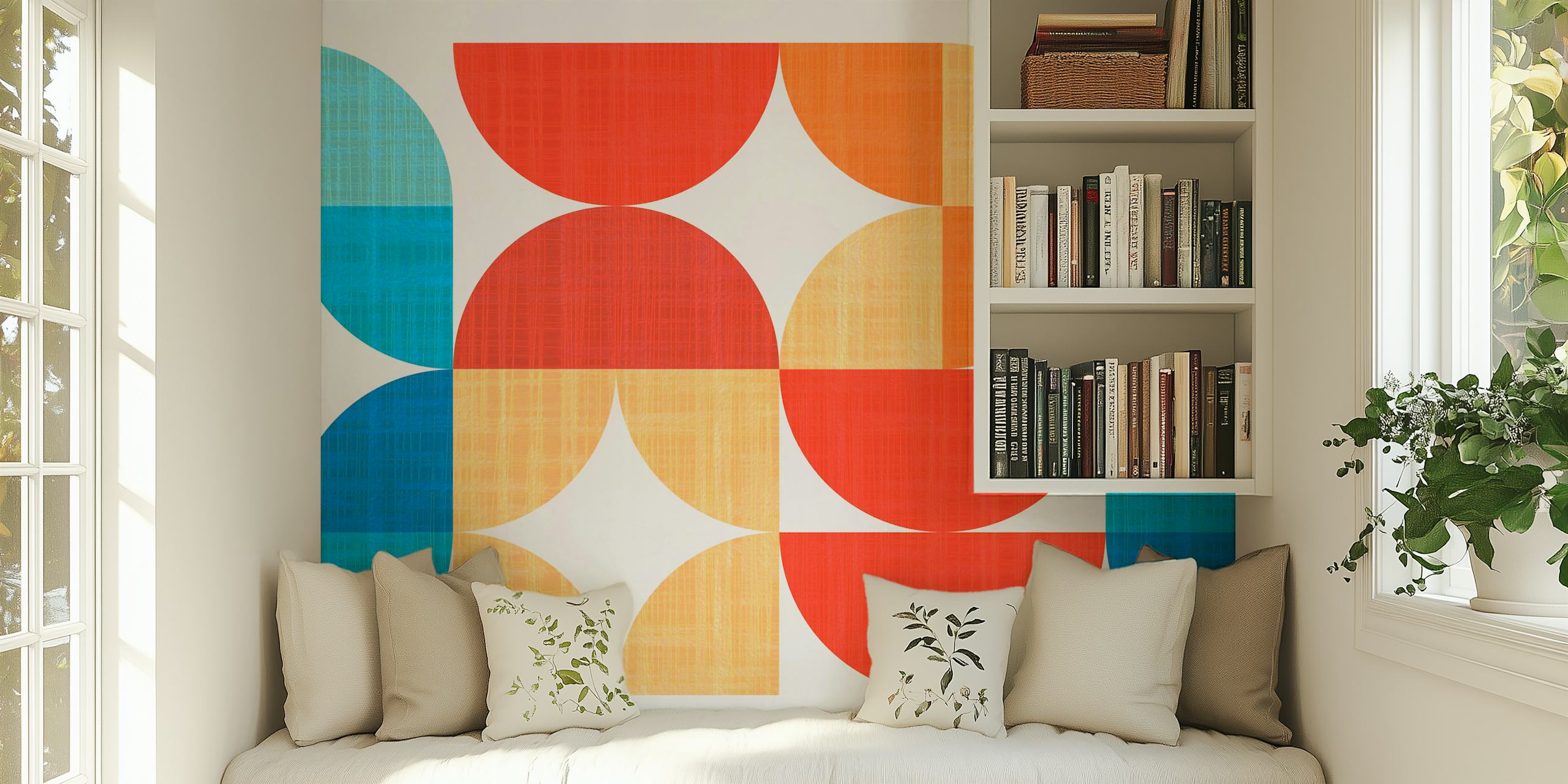 Papel tapiz Mid-Century Modern Retro Geometry en una habitación