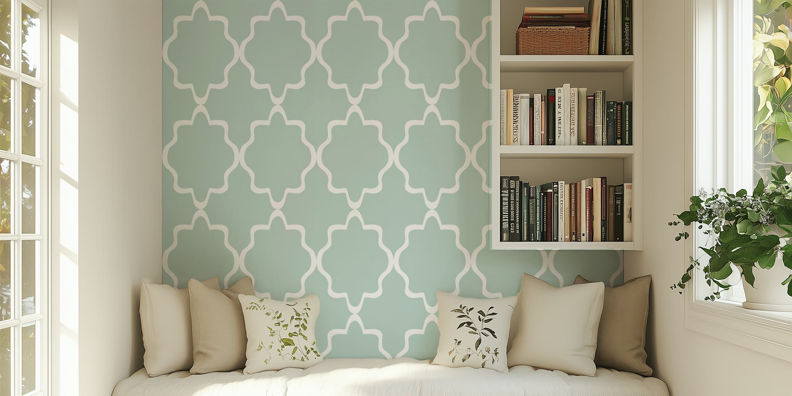 Mint Elegance Damask Decor tapeta w pokoju