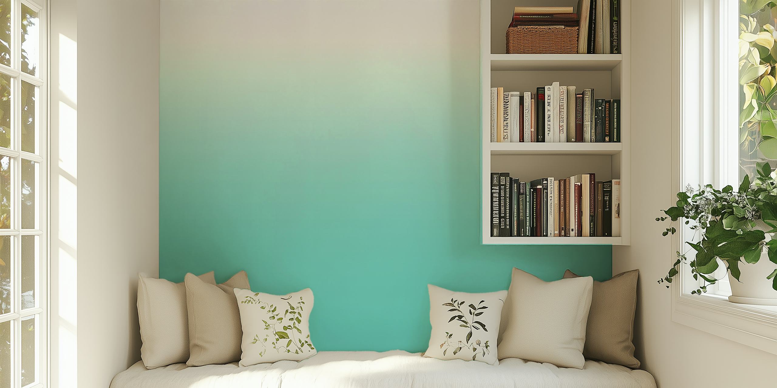 Soothing ombre aqua wallpaper in a room