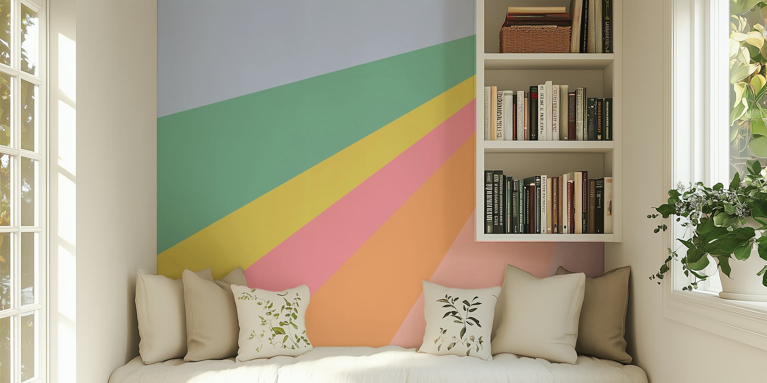 Vibrant Pastel Abstract Sunburst papel de parede em um quarto