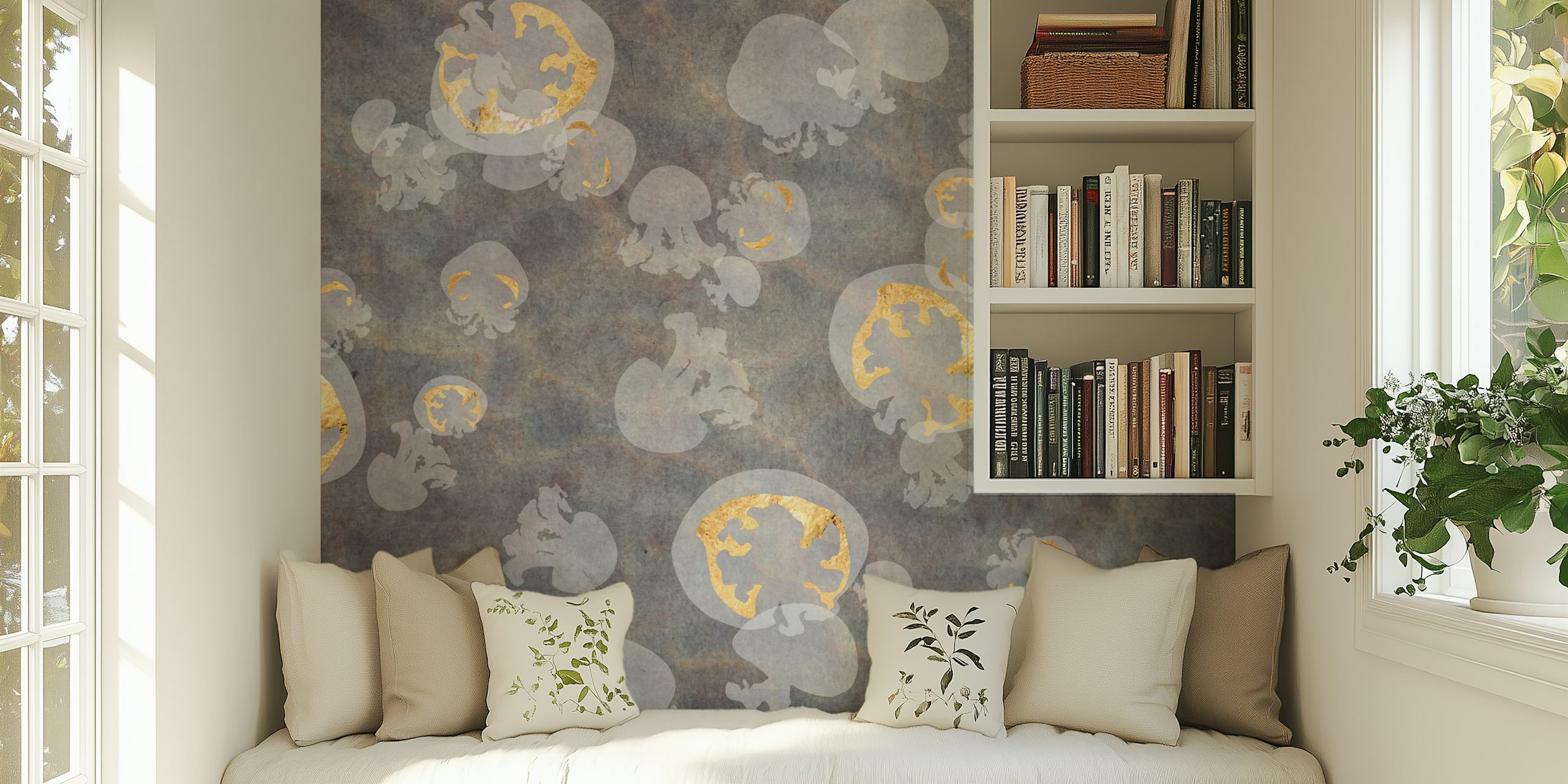 Papel pintado con patrón de Tidelands jellyfish en lavanda gris