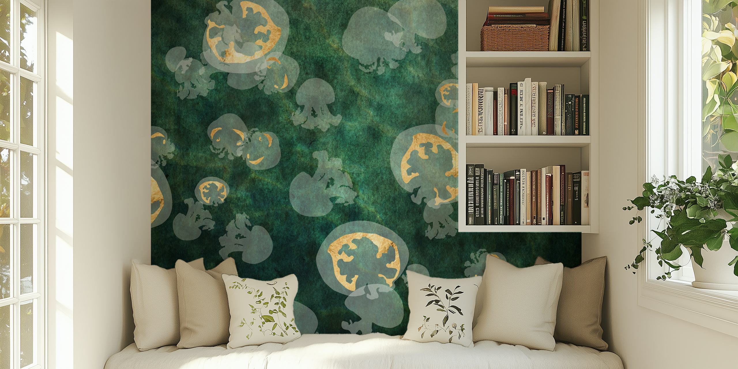 Jellyfish pattern wallpaper in a room