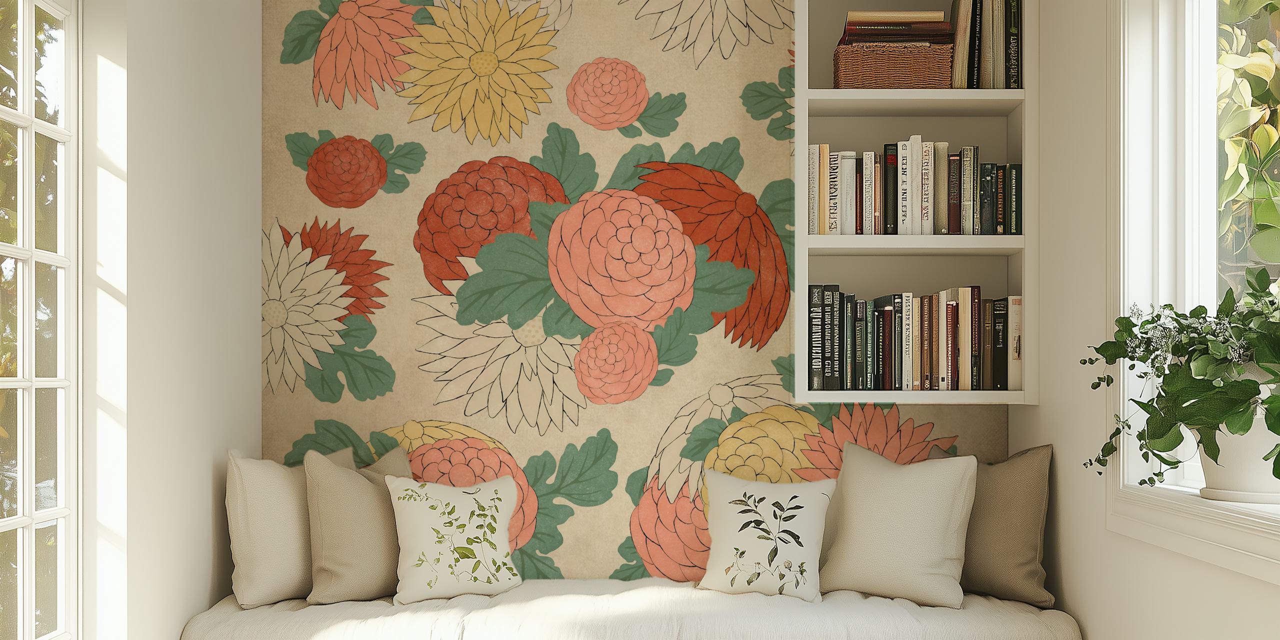 Japanese chrysanthemum wallpaper in a room