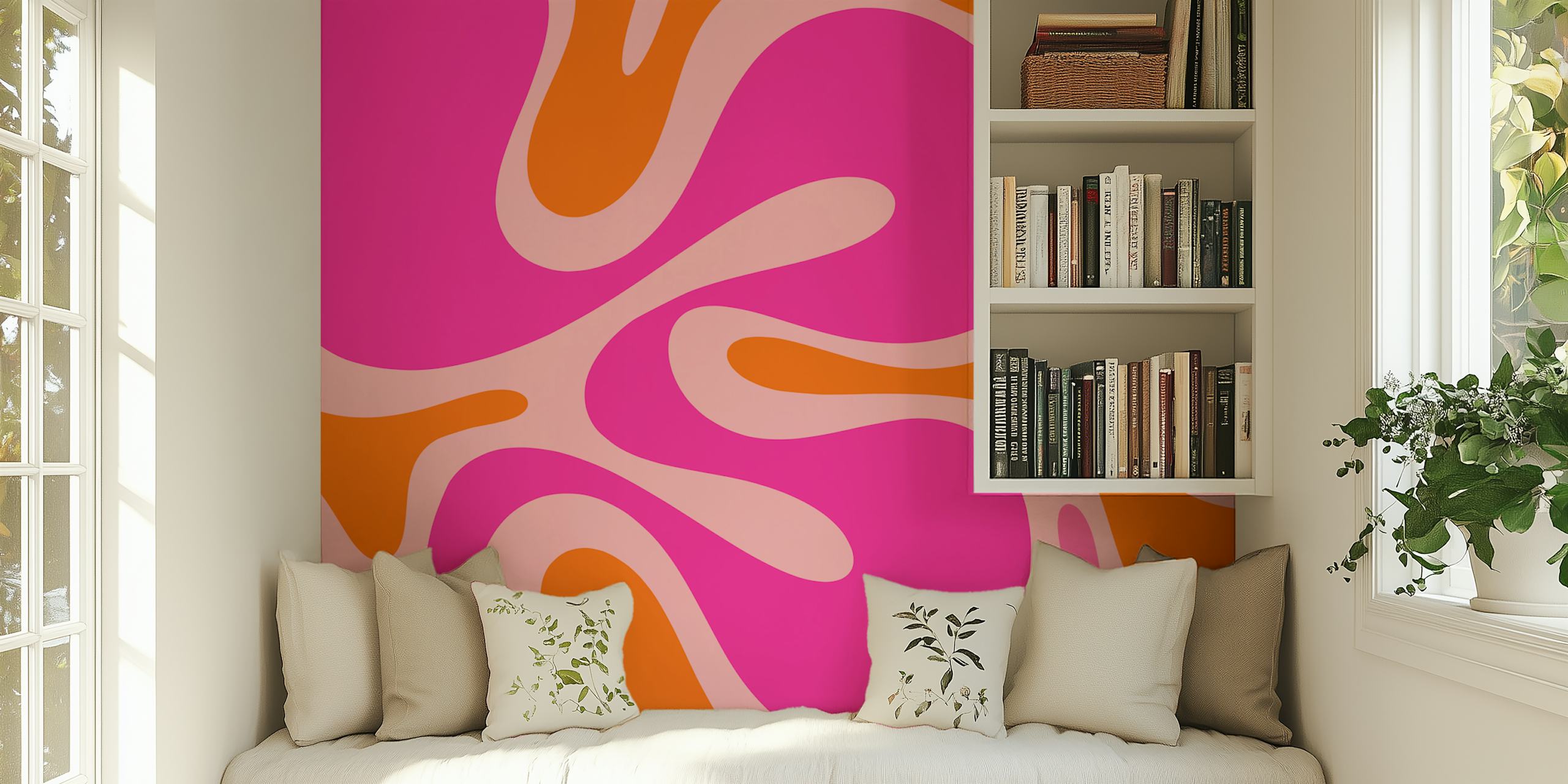 Smooth Contours Trippy Hot Pink and Orange Wallpaper