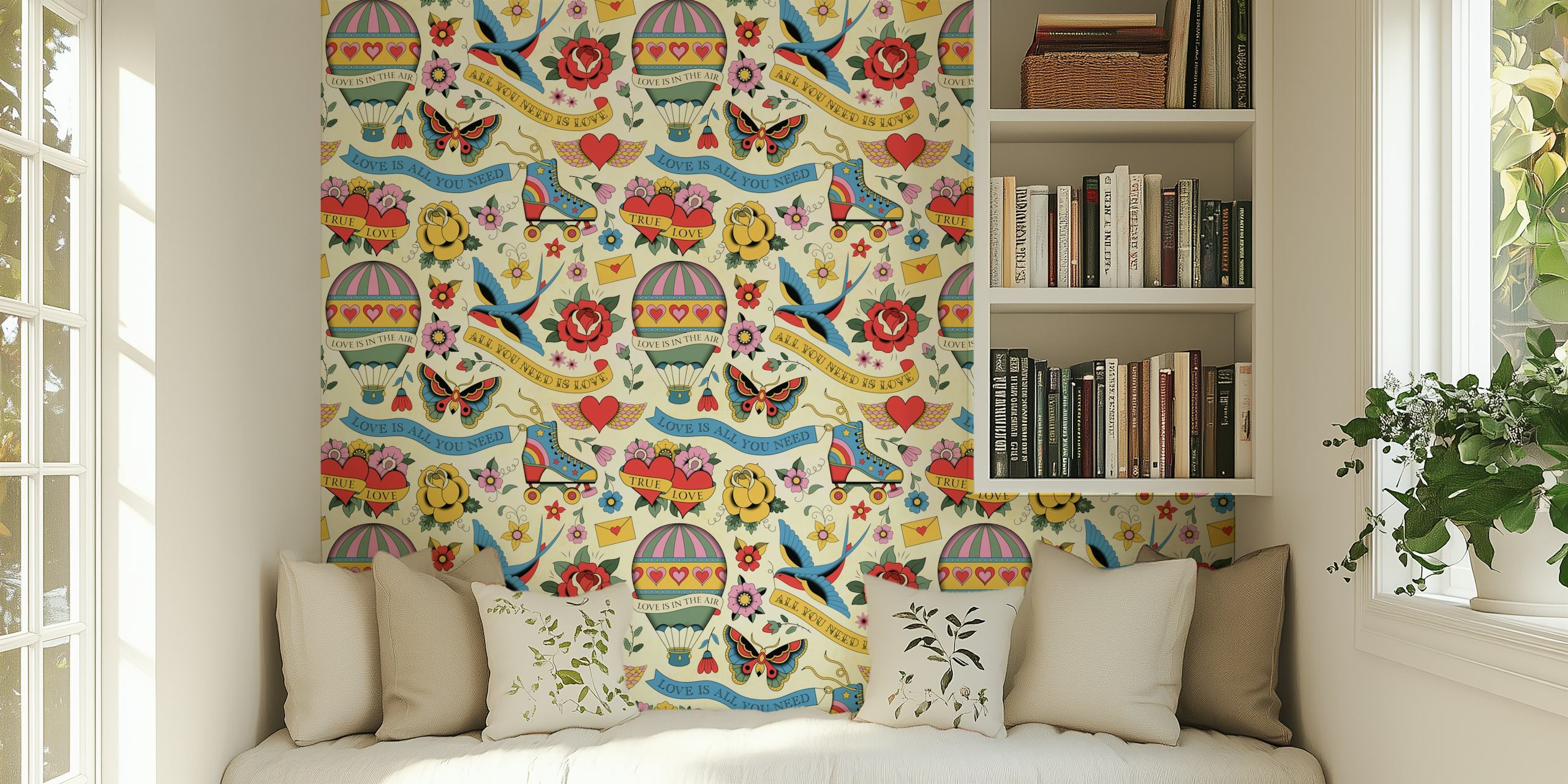 Design della carta da parati Retro Love Vibes in una stanza