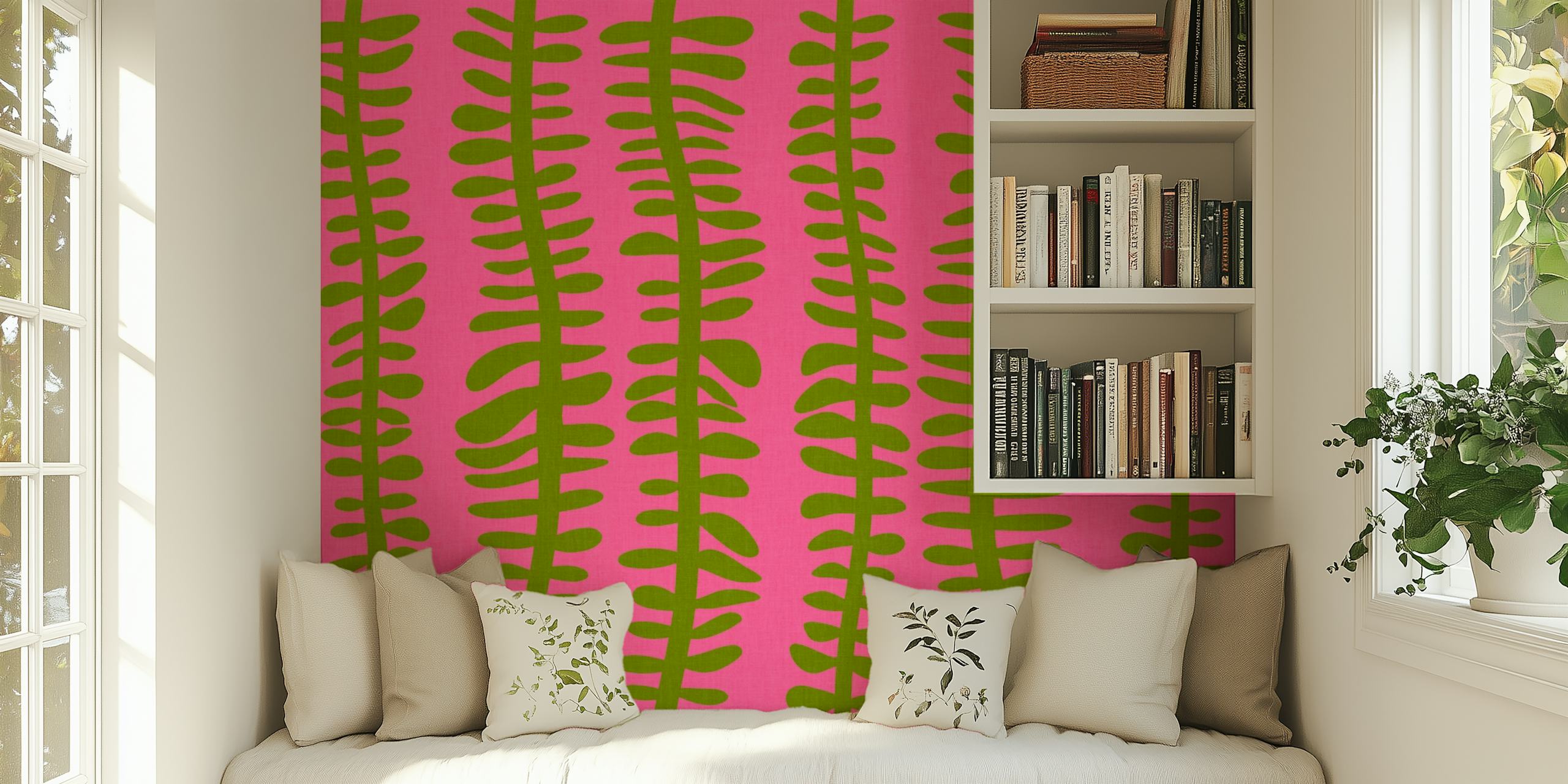 Organic leaves wallpaper on pink background