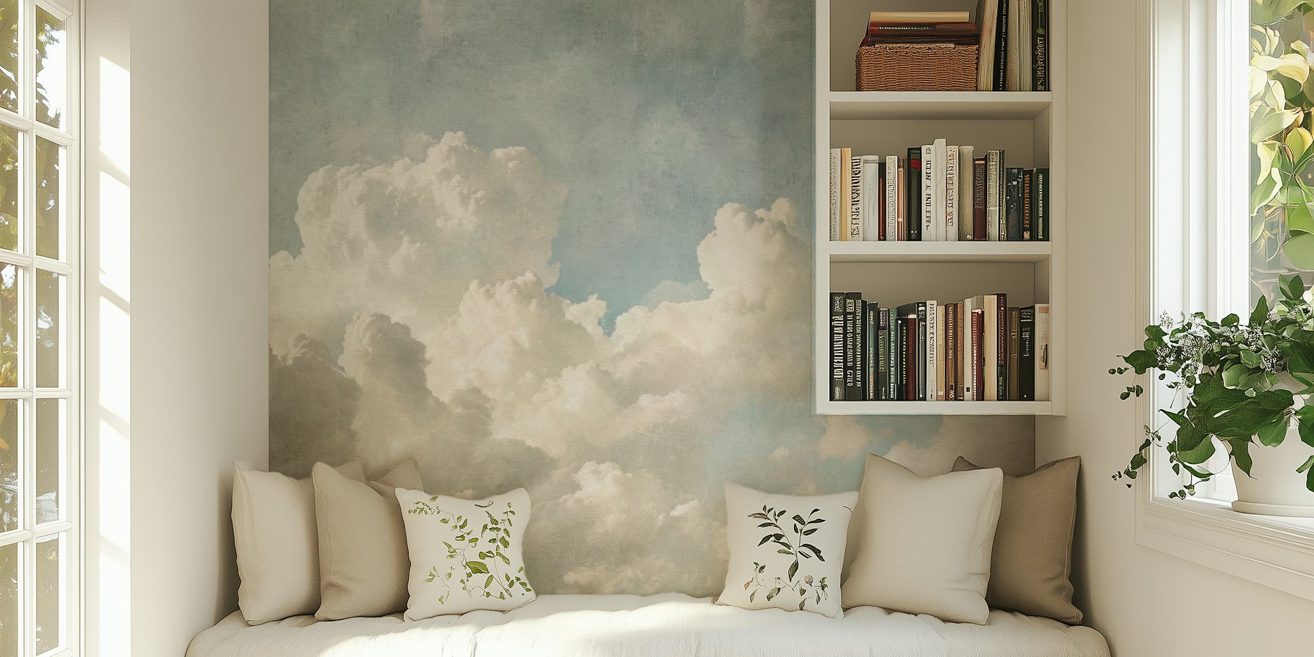 Cloud fresco dream texture wallpaper in a room