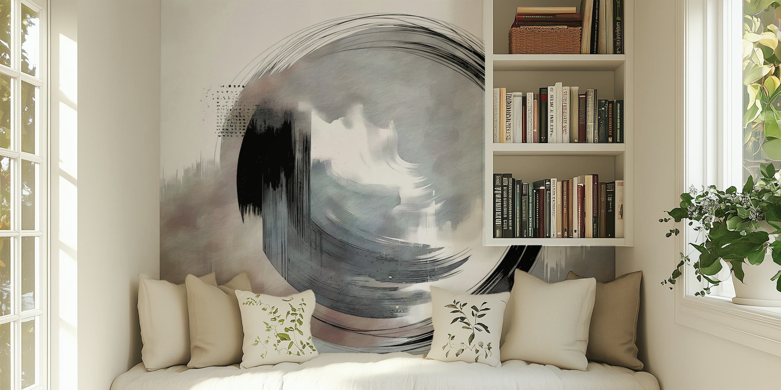Wabi Sabi Enso Circle wallpaper in a room