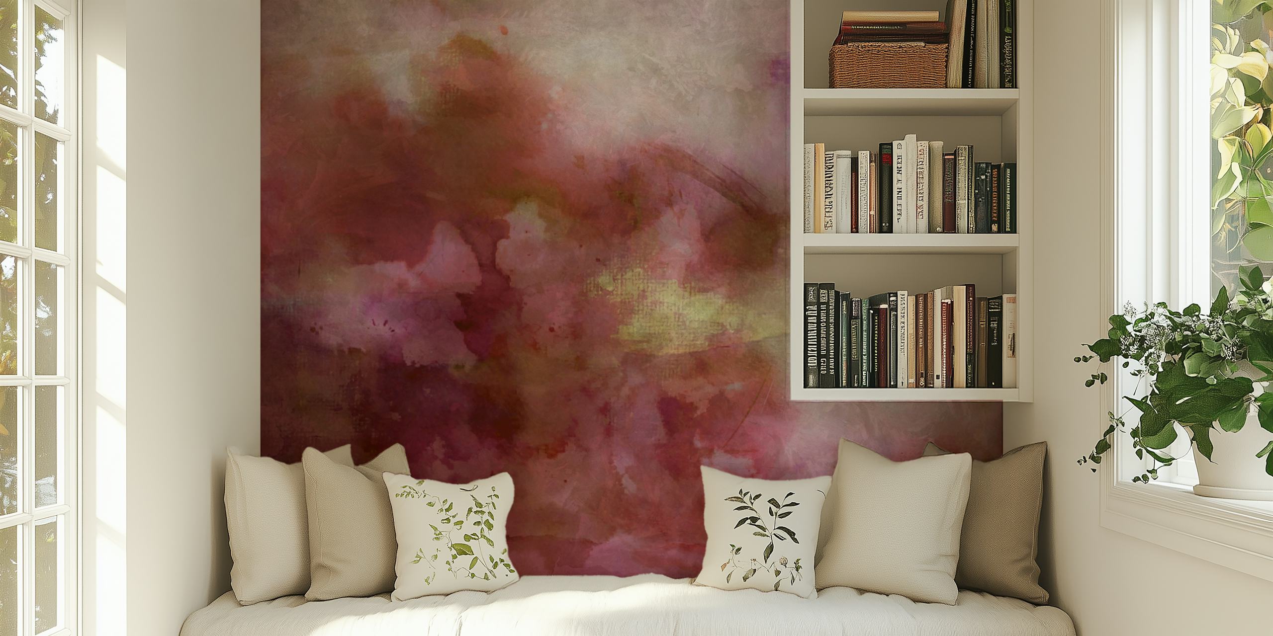 Papel de parede Whispering Watercolor exibido em um quarto