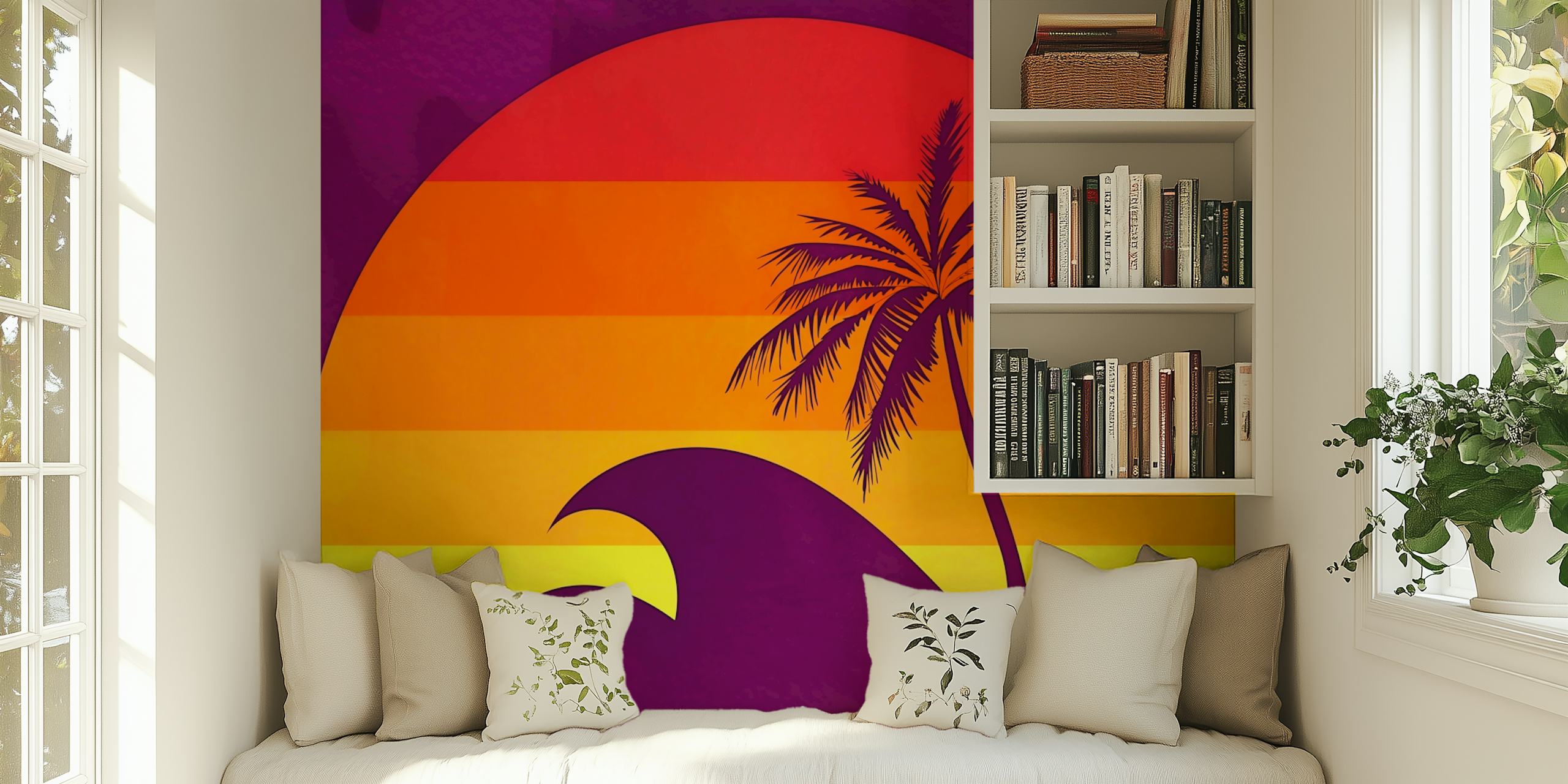 Tropical Sunset Palm wallpaper in a room