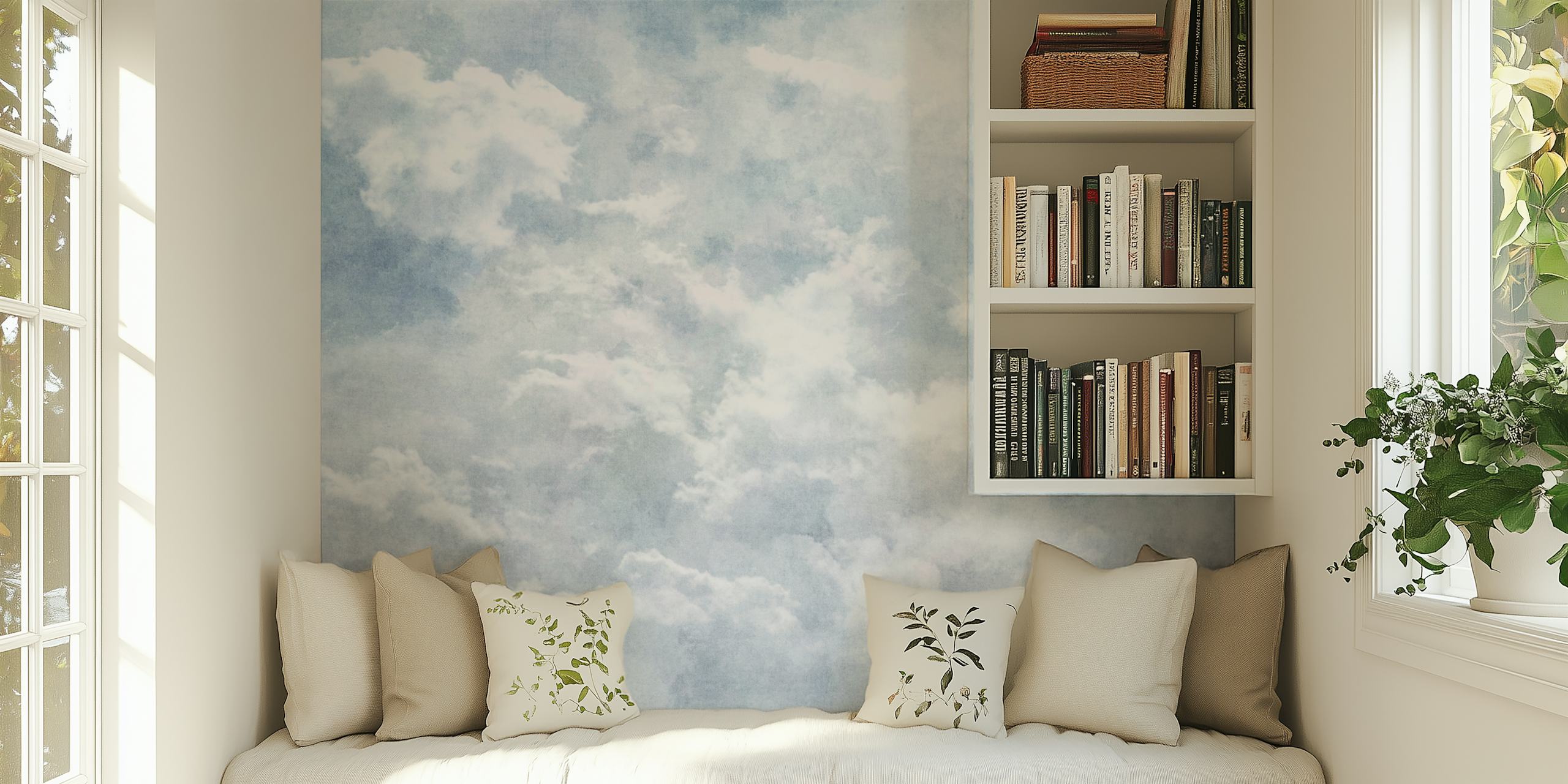 Soft blue cloud wallpaper with fluffy white clouds