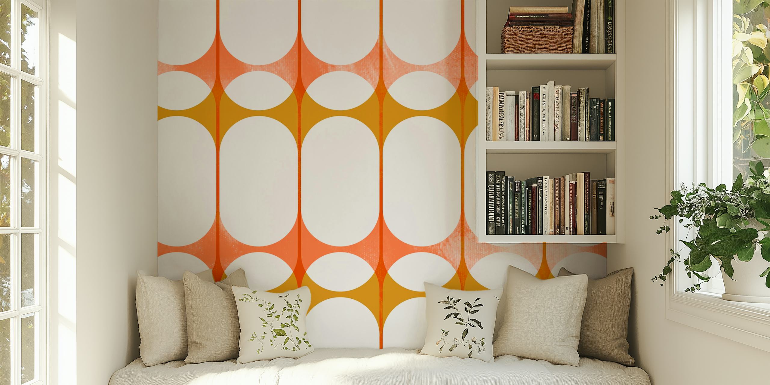Geometric orange and yellow ovals pattern wallpaper