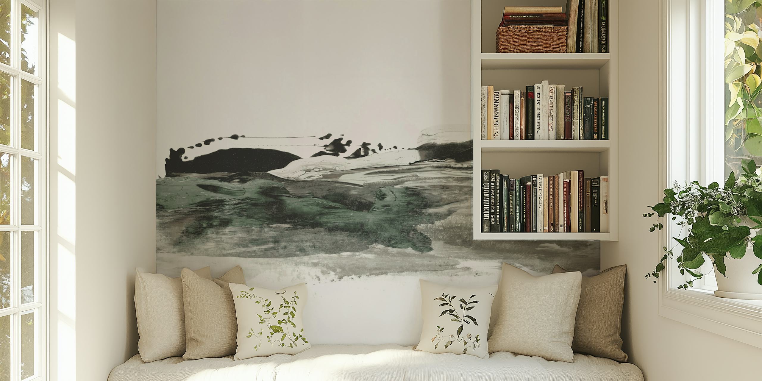 Minimalist Scenic Brushwork papier peint dans une pièce