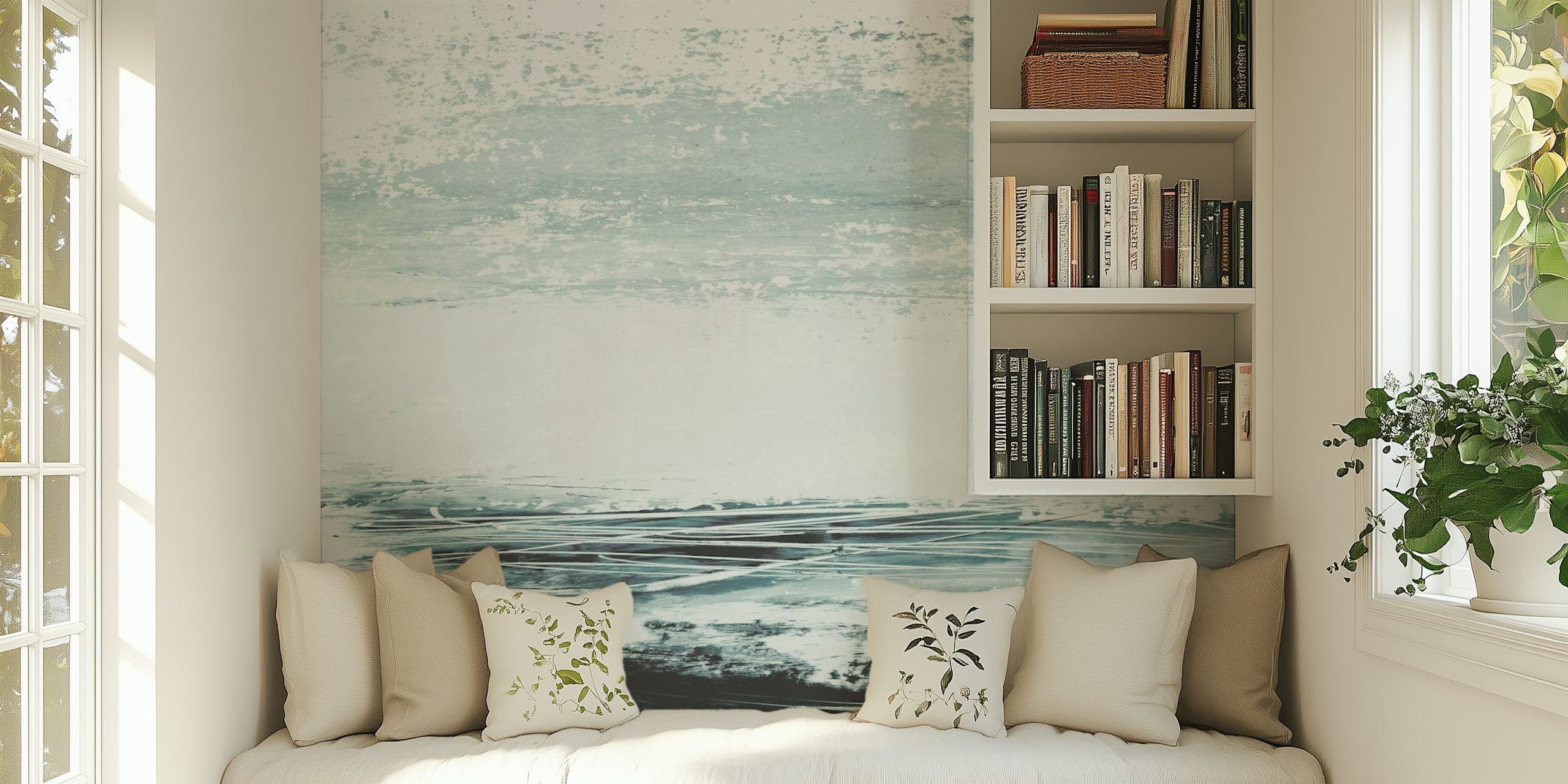 Blue and white abstract minimalist seascape wallpaper