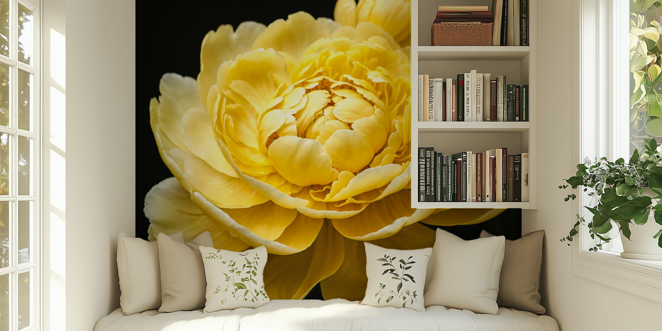 Ταπετσαρία Yellow peony flower σε ένα δωμάτιο
