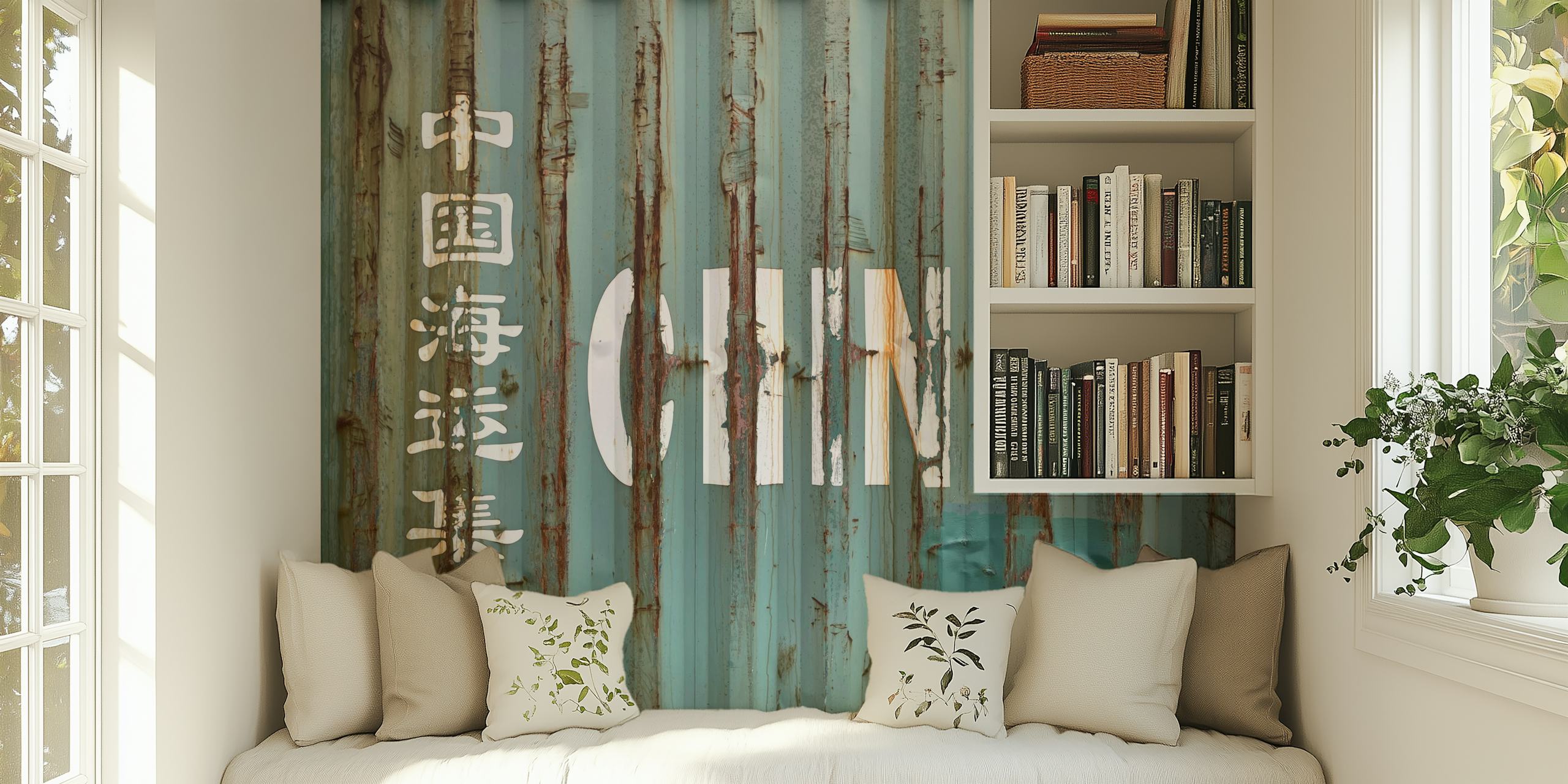 Grunge style China shipping container wallpaper