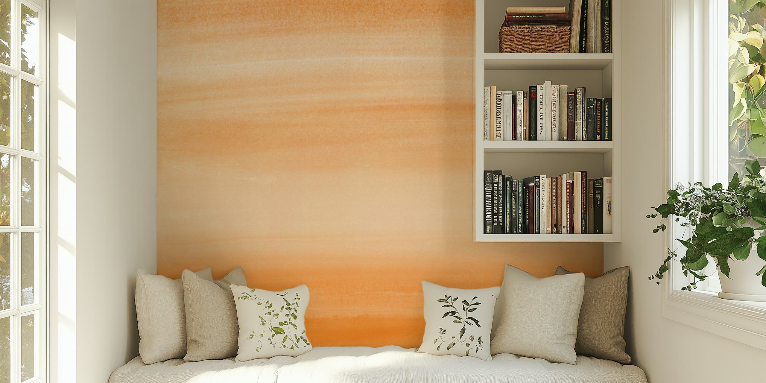 Touching Orange Watercolor 2 tapet i ett rum