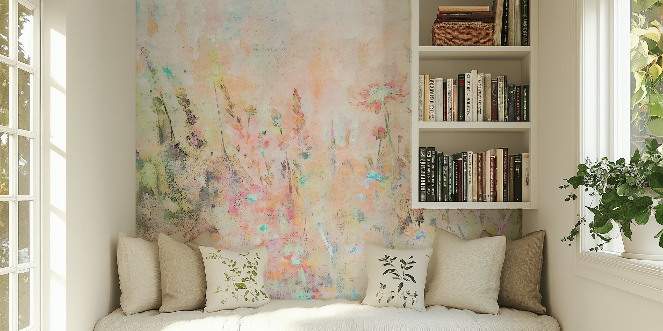 Washed Watercolor Wildflowers carta da parati in una stanza