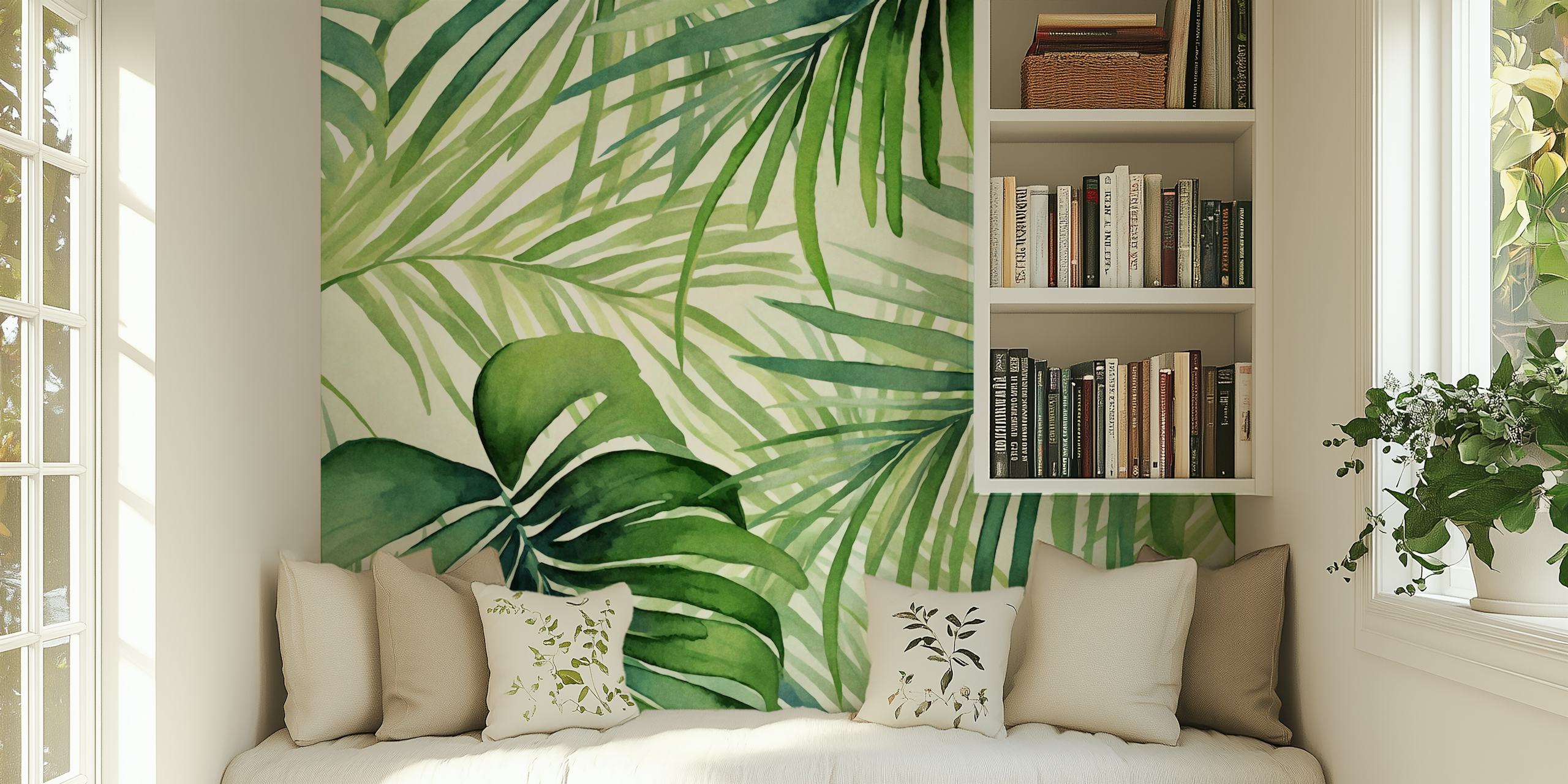 Design de papel de parede da selva verde em um quarto