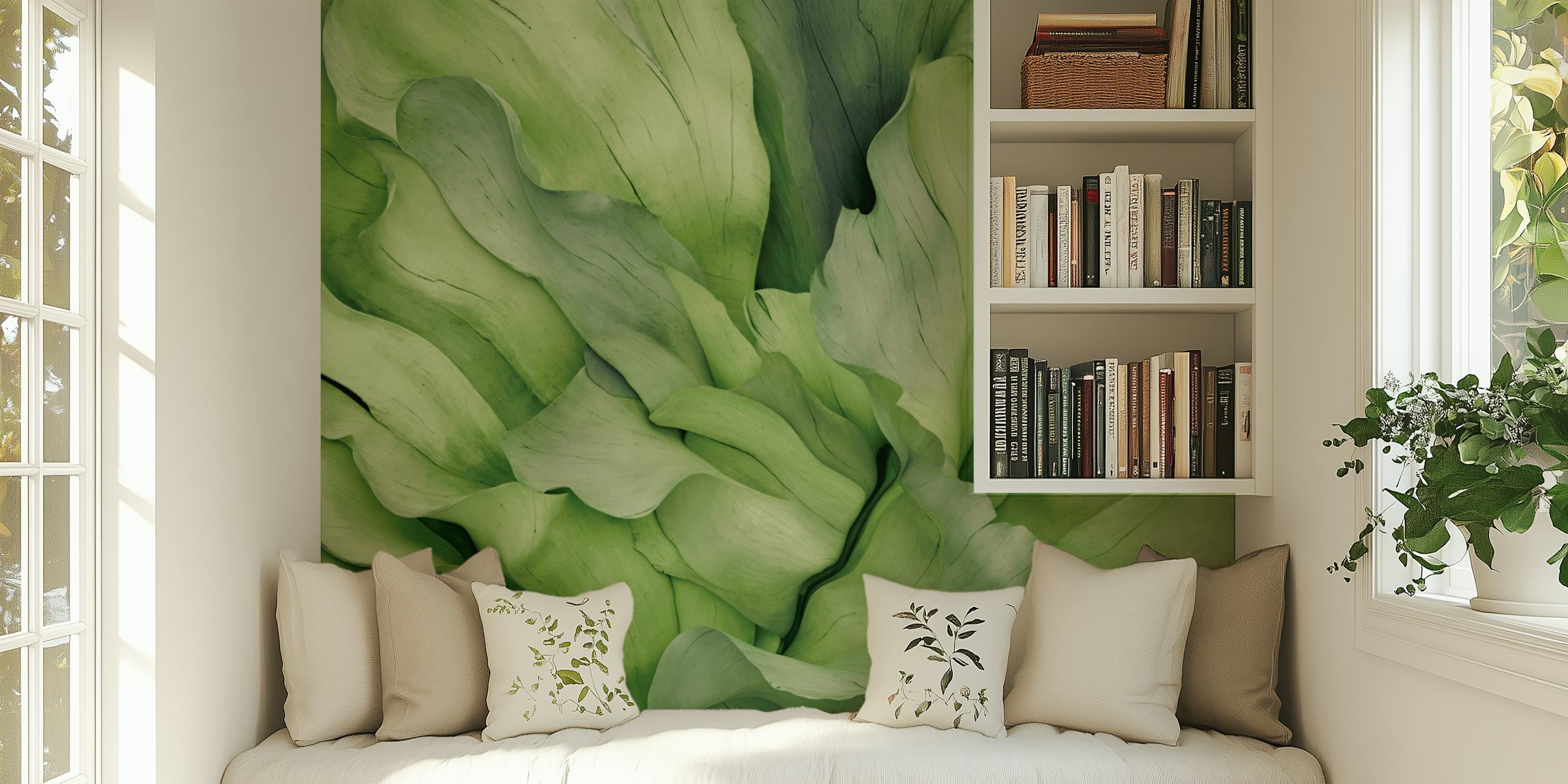 Organic green leaf textures in light and dark shades wallpaper
