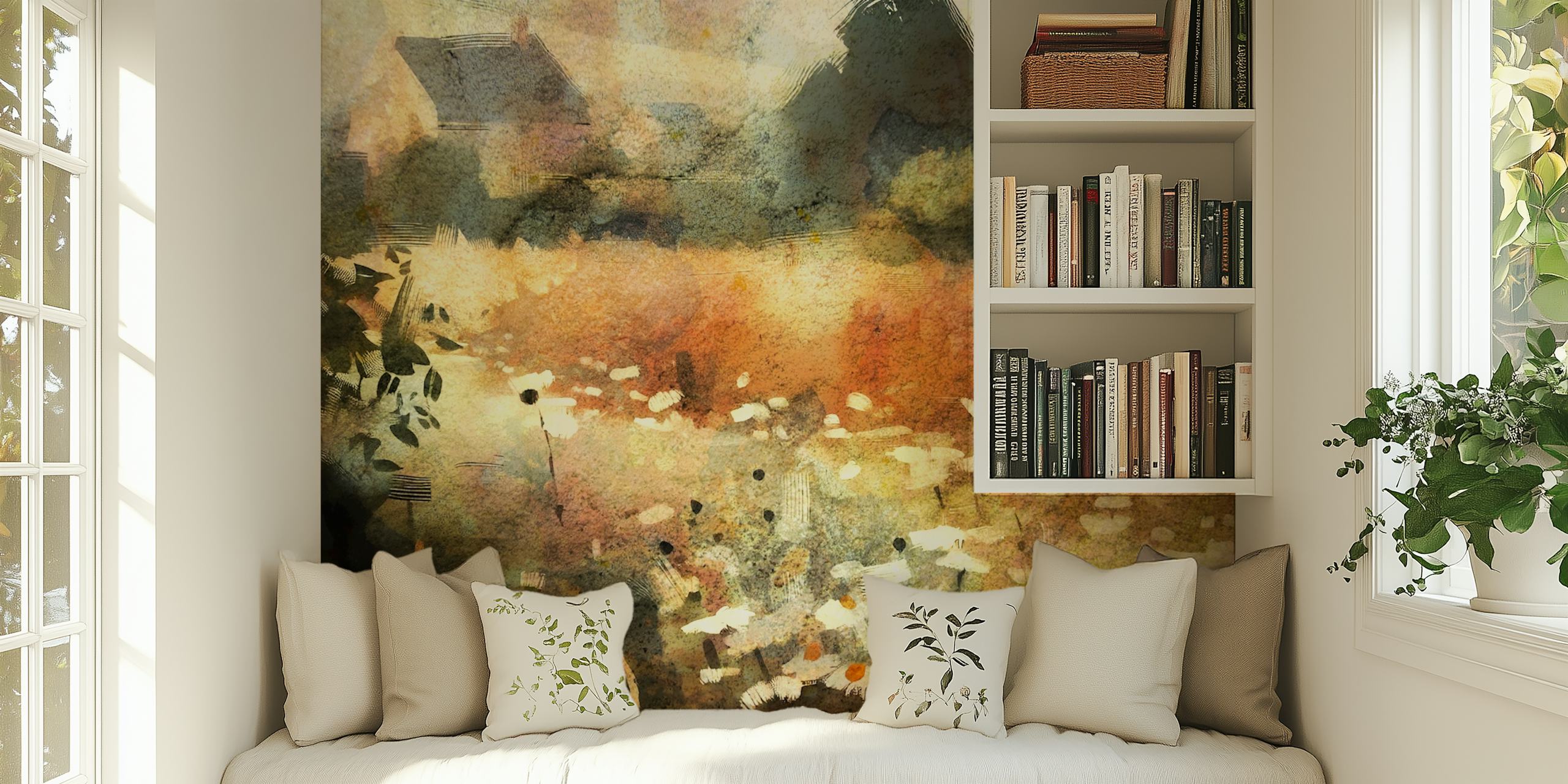 Daisy Field Sunset wallpaper in a room