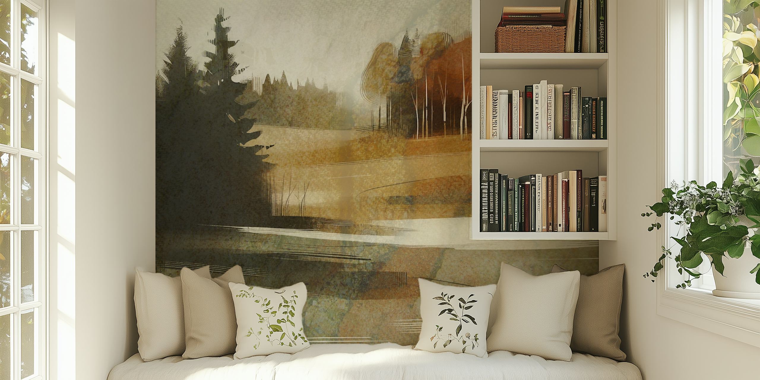 Tapeta Autumn Forest Scene w pokoju