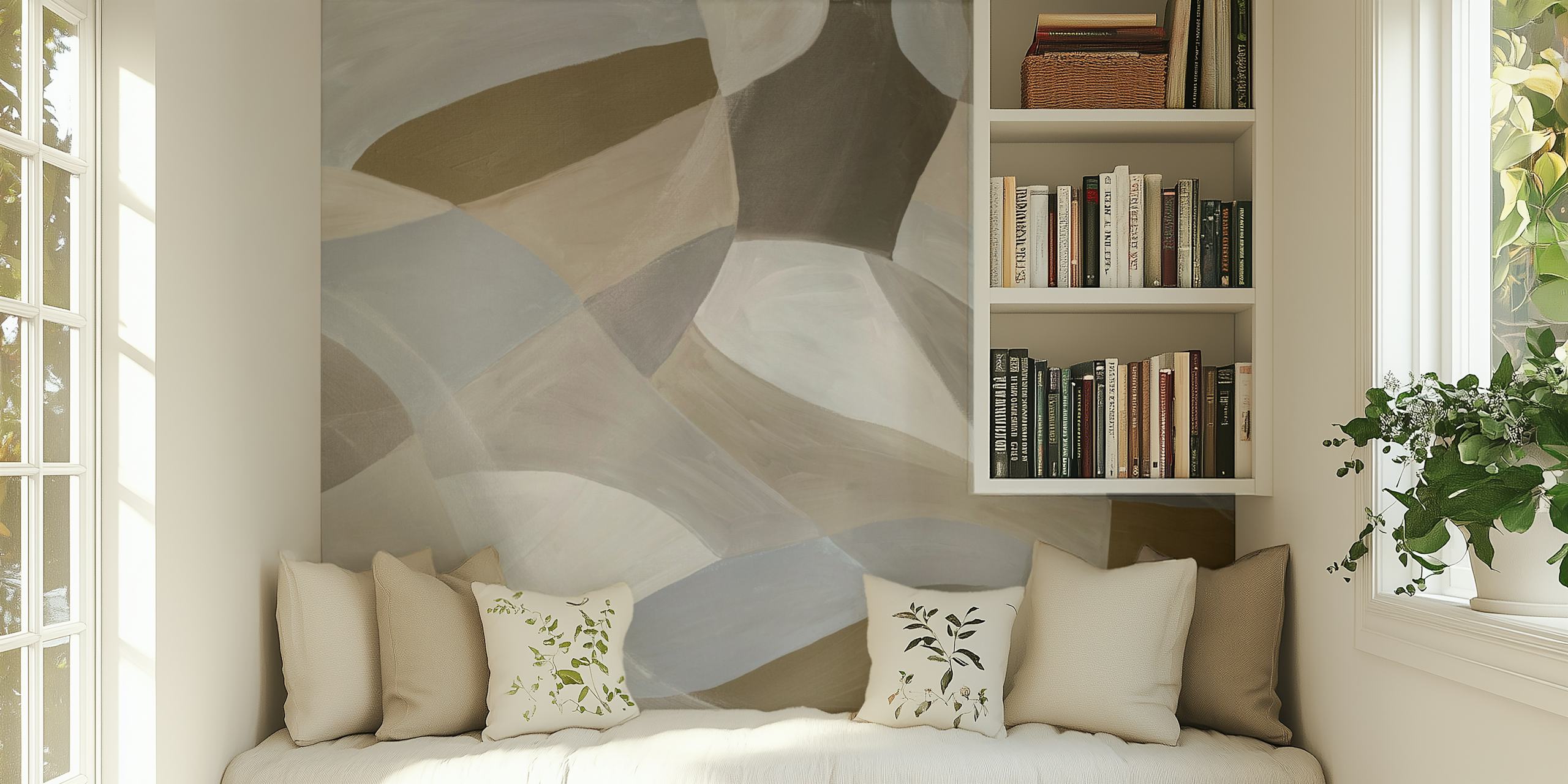 Abstract waves in soft neutral colors, geometric wallpaper
