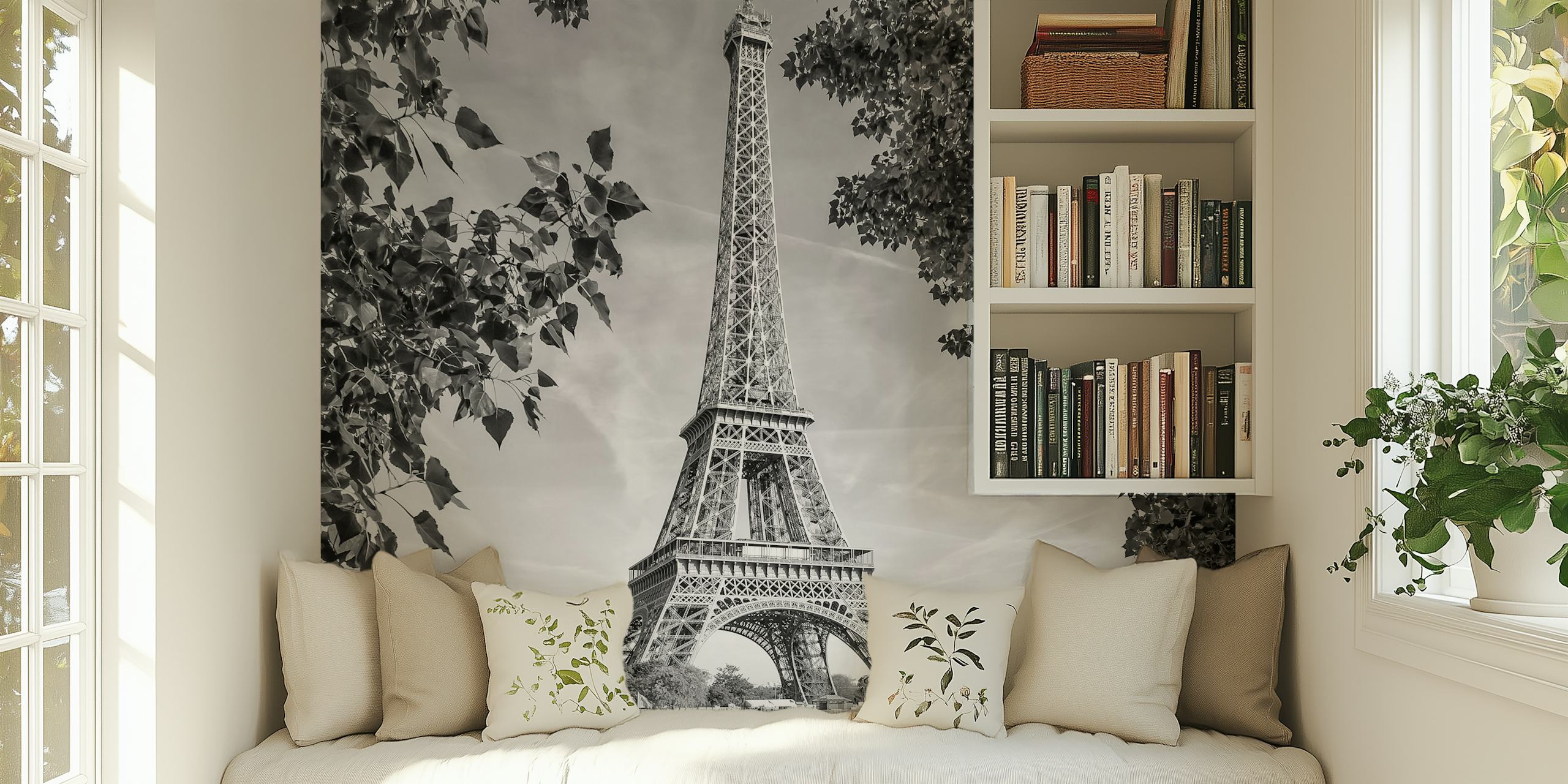 Monochrome Eiffel Tower wallpaper in a room