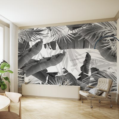 Monochrome Palm Banana Leaves Bliss 1