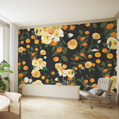 Lucid Blooms with Oranges on Off-Black