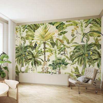 Exotic Watercolor Jungle with Palm Trees