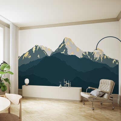 Blue and golden mountains silhouette
