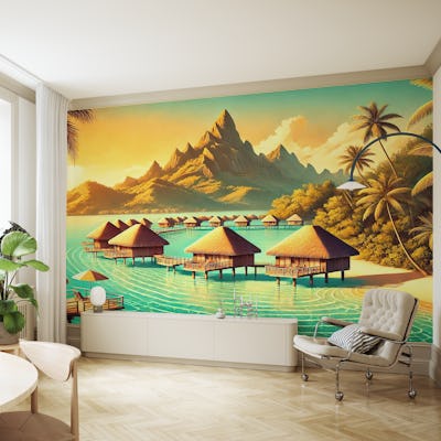 Vintage Bora Bora Poster, French Polynesia
