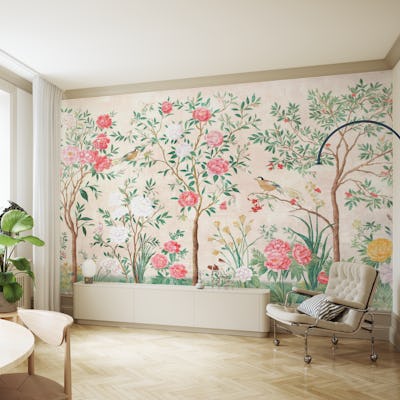 Birds in Bloom Tropical Chinoiserie Rose