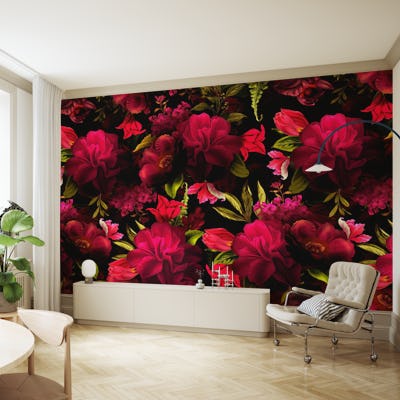 Baroque Vintage Red Roses Night Garden