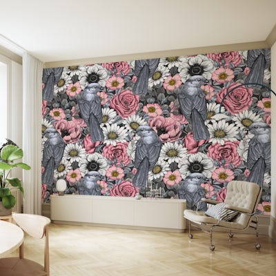 Gray jays and flowers