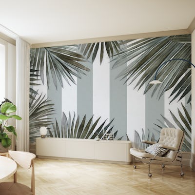 Tropical Oasis Frame And Stripes Teal Grey