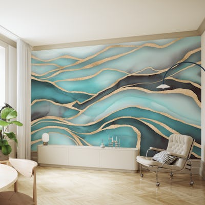Magnificent Marble Landscape Teal Gold