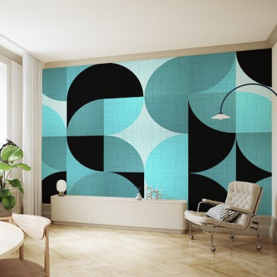 Mid-Century Vivid Cyan Geometry