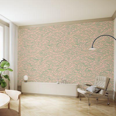 Japanese Wood Block Print Pink Green