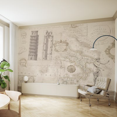 Vintage Italy Nostalgic Journey Collage Beige